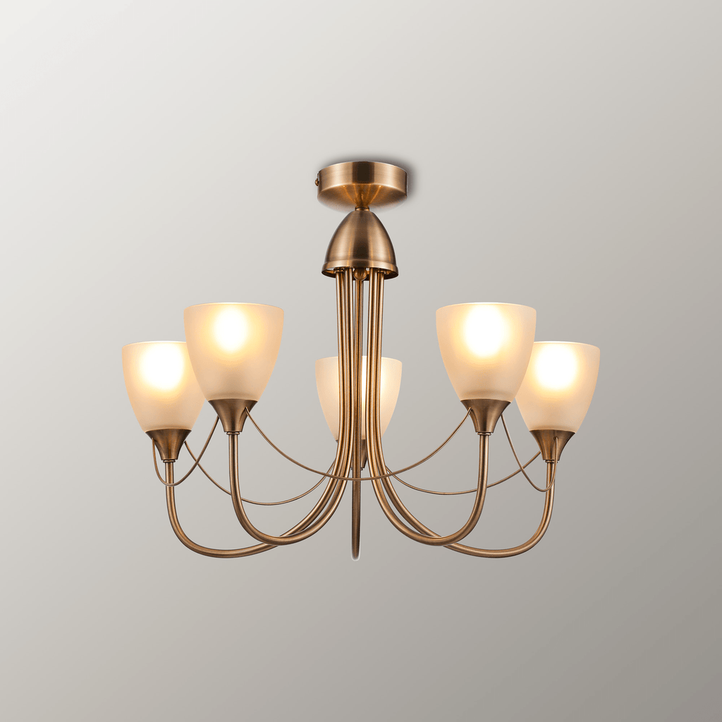 Deco - Cooper 5 Light Convertible Ceiling Pendant with frosted shades E14 (Deco) - Luminosity Designs Ltd