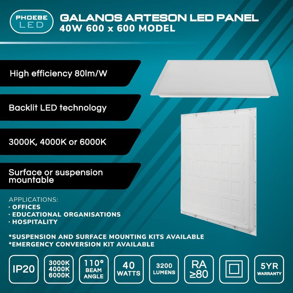Luminosity Designs - Crompton Pheobe LED Panel 600x600 • 40W • 4000K - Luminosity Designs Ltd