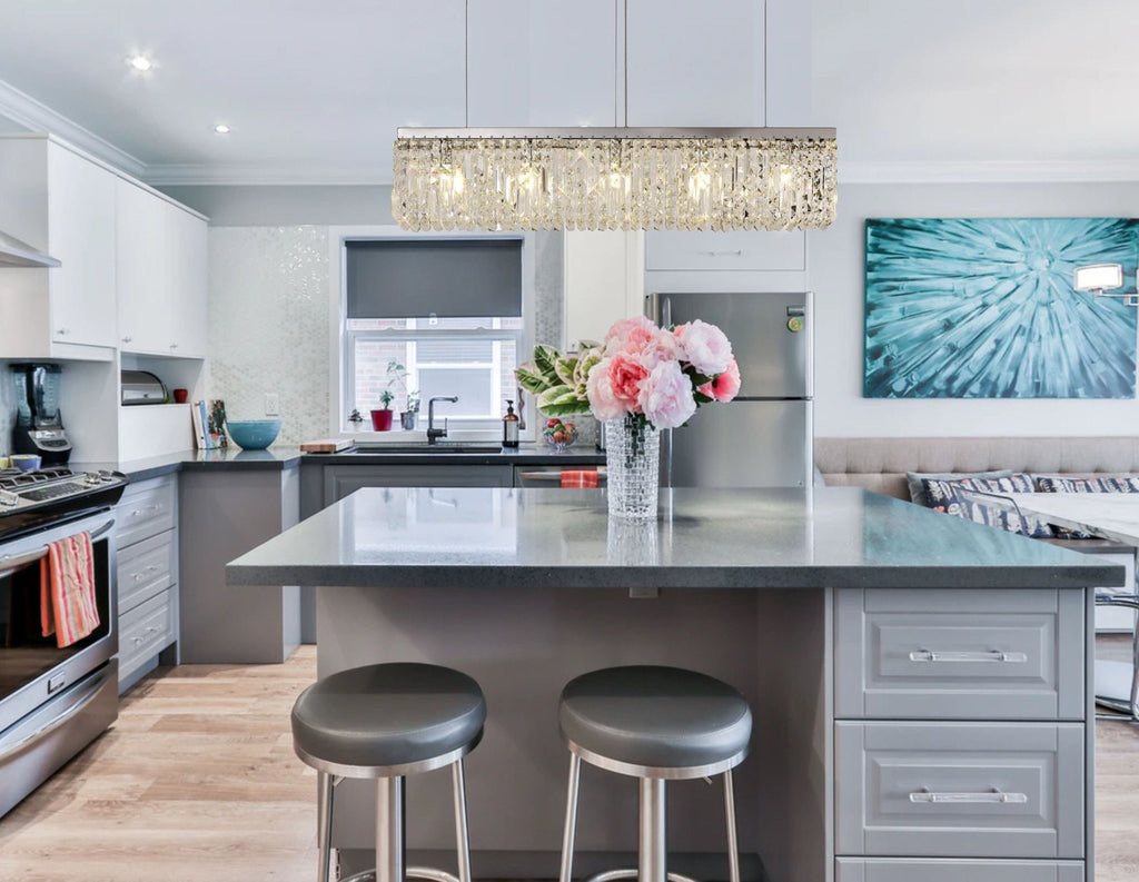 Luminosity Designs - Cruise Rectangular Pure Crystal 138x9cm Linear Pendant Chandelier, 7 Light E14 - Luminosity Designs Ltd