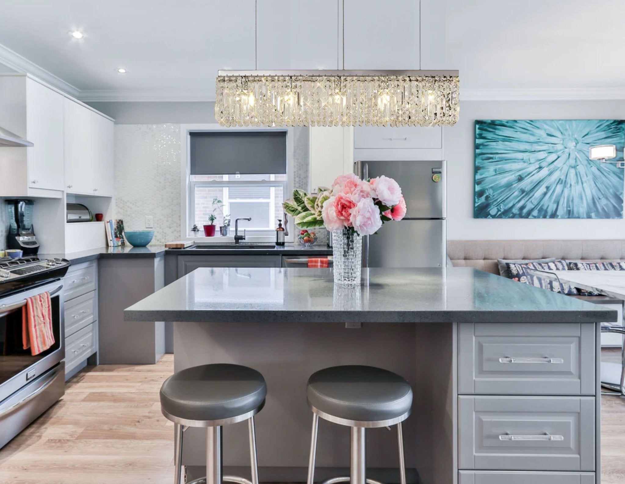 Luminosity Designs - Cruise Rectangular Pure Crystal 138x9cm Linear Pendant Chandelier, 7 Light E14 - Luminosity Designs Ltd