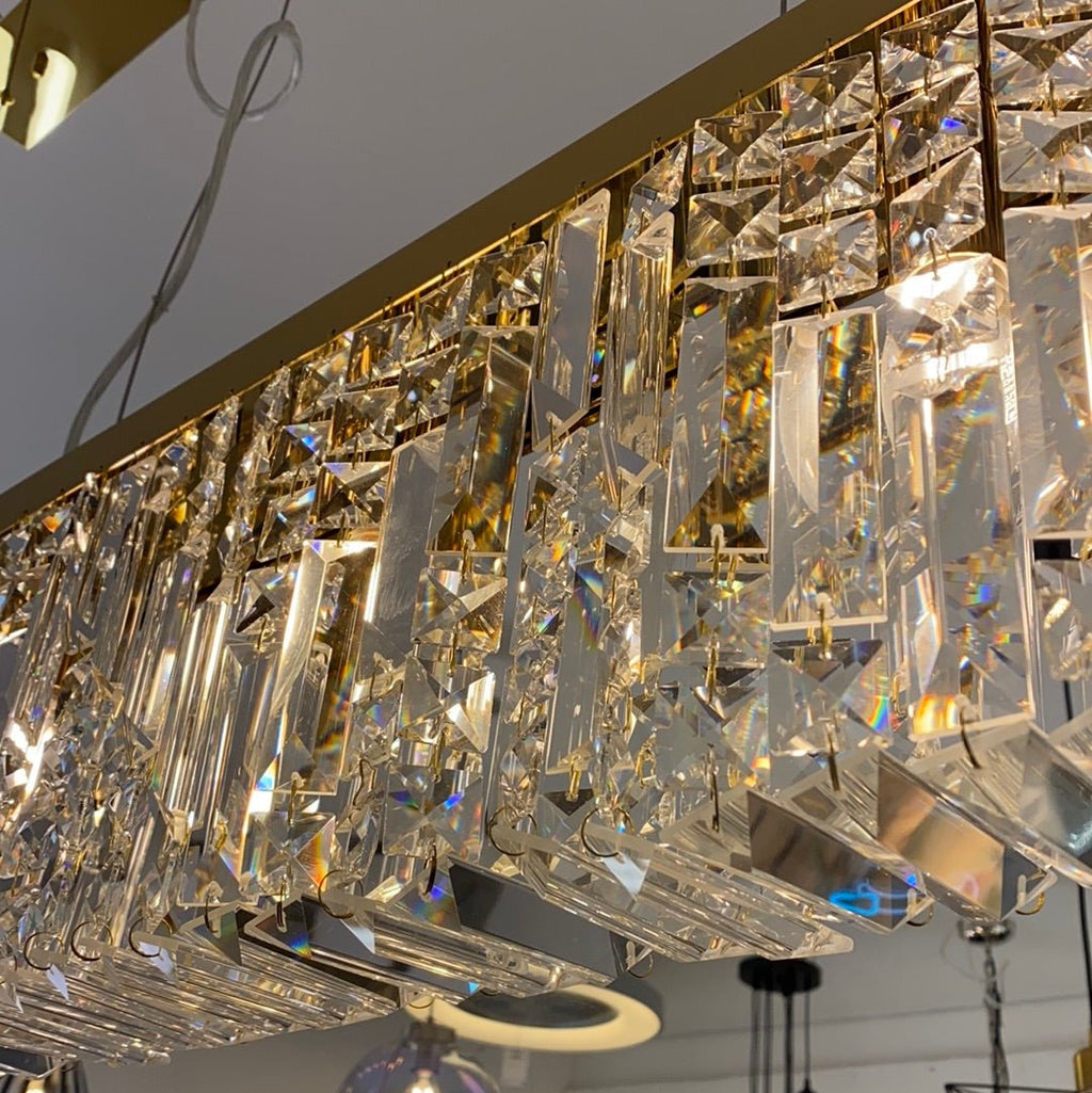 Luminosity Designs - Cruise Rectangular Pure Crystal 138x9cm Linear Pendant Chandelier, 7 Light E14 - Luminosity Designs Ltd
