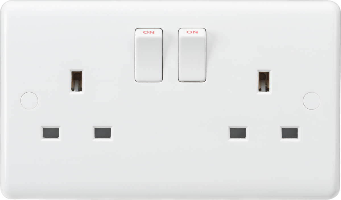 Knightsbridge - Curved Edge 13A 2 Gang Double Pole Switched Socket - Luminosity Designs Ltd