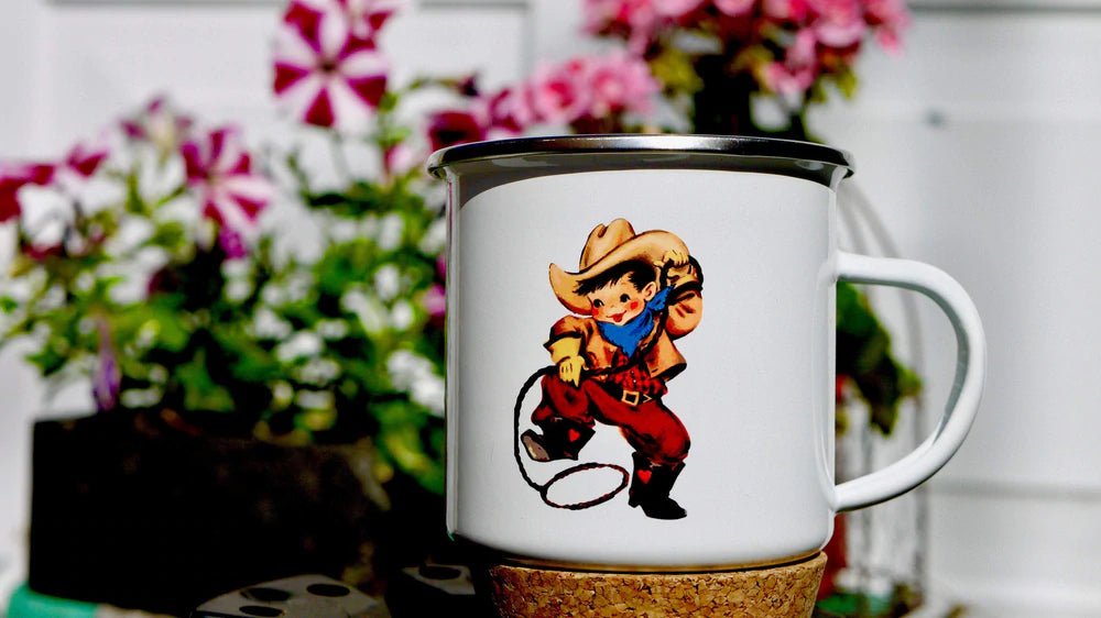 K Republic - Cute Cowboy Vintage Style Enamel Mug - Luminosity Designs Ltd