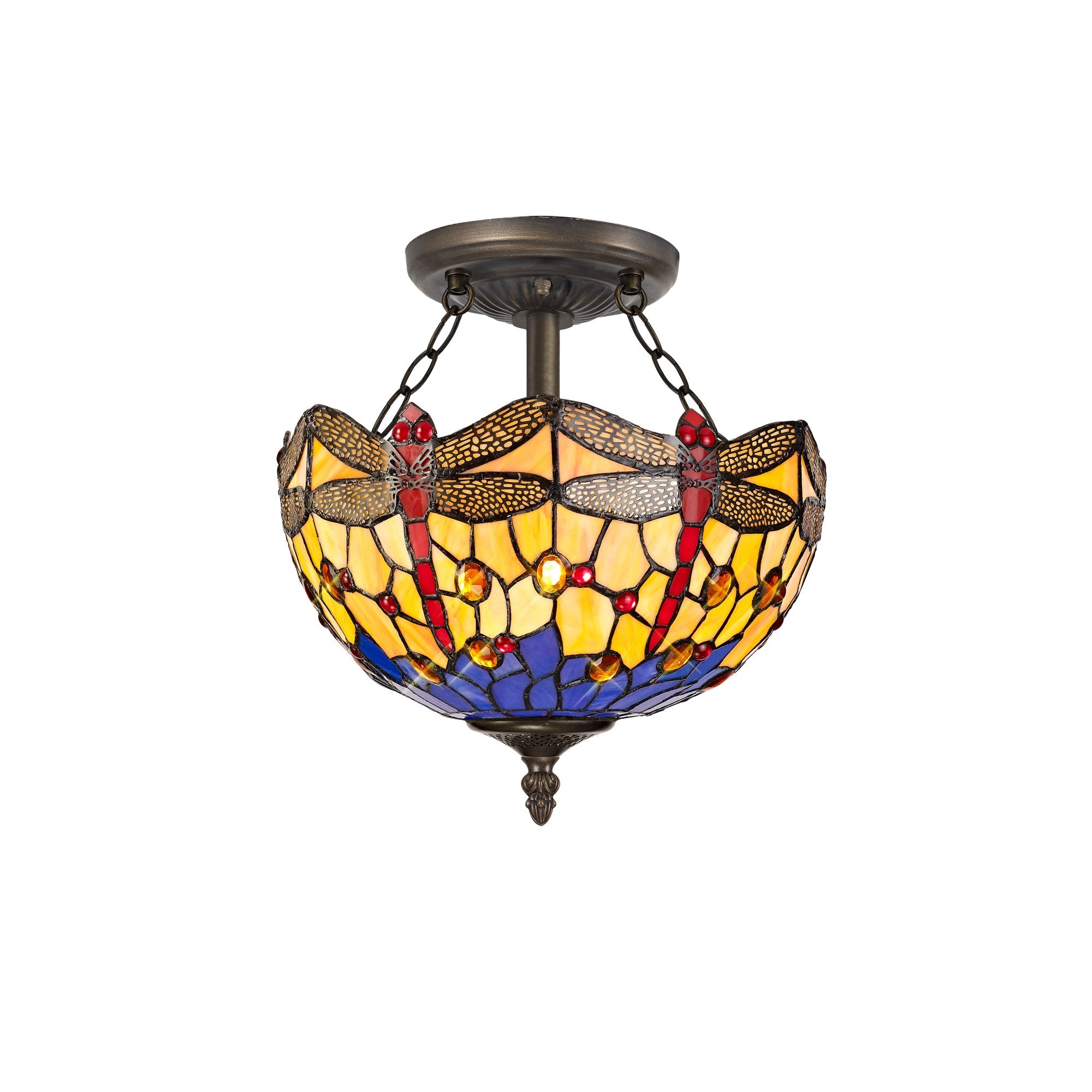 Blue and Yellow Summer Tiffany Semi Flush Uplighter