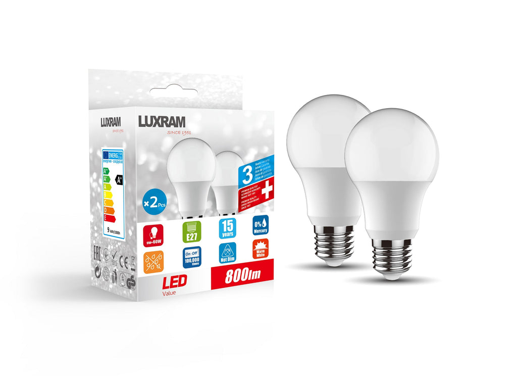 Luxram - Duo Pack LED Thermal Plastic GLS Bulb - Luminosity Designs Ltd