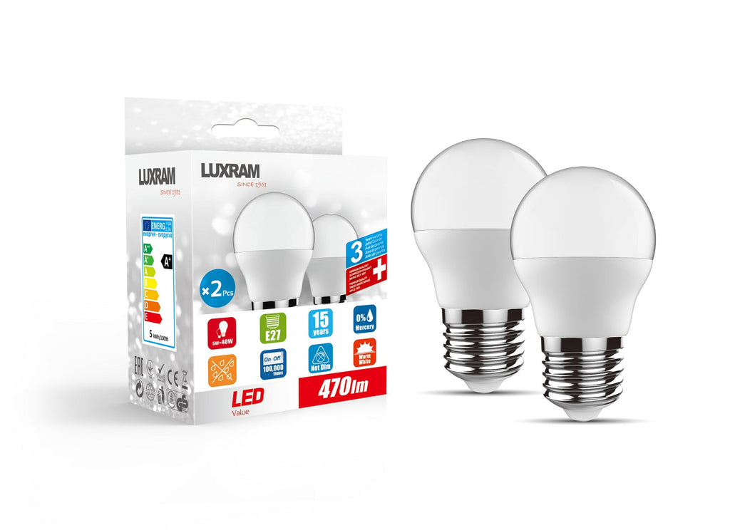 Luxram - Duo Pack LED Thermal Plastic Golf Ball Bulb - Luminosity Designs Ltd