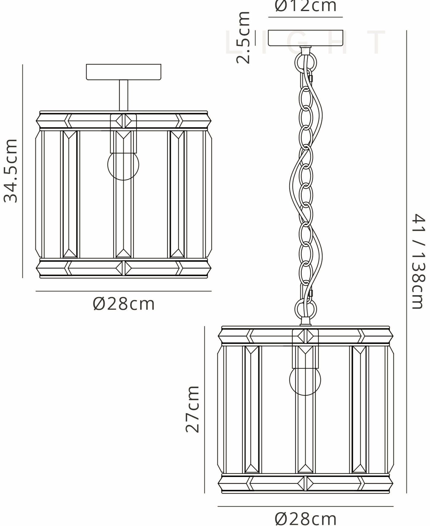 Luminosity Designs - Elsa Crystal Small Lantern - Pendant or Flush - Luminosity Designs Ltd