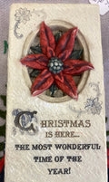 Kitty B Bears - Festive Poinsettia Christmas Block Ornament - Luminosity Designs Ltd