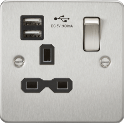 Knightsbridge - Flat Plate 1g Switched Socket With USB Sockets - Luminosity Designs Ltd