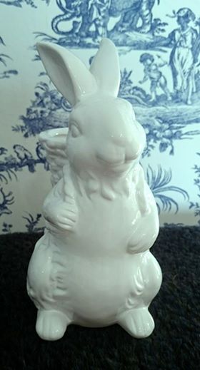 White Glazed Bunny Rabbit with Basket
