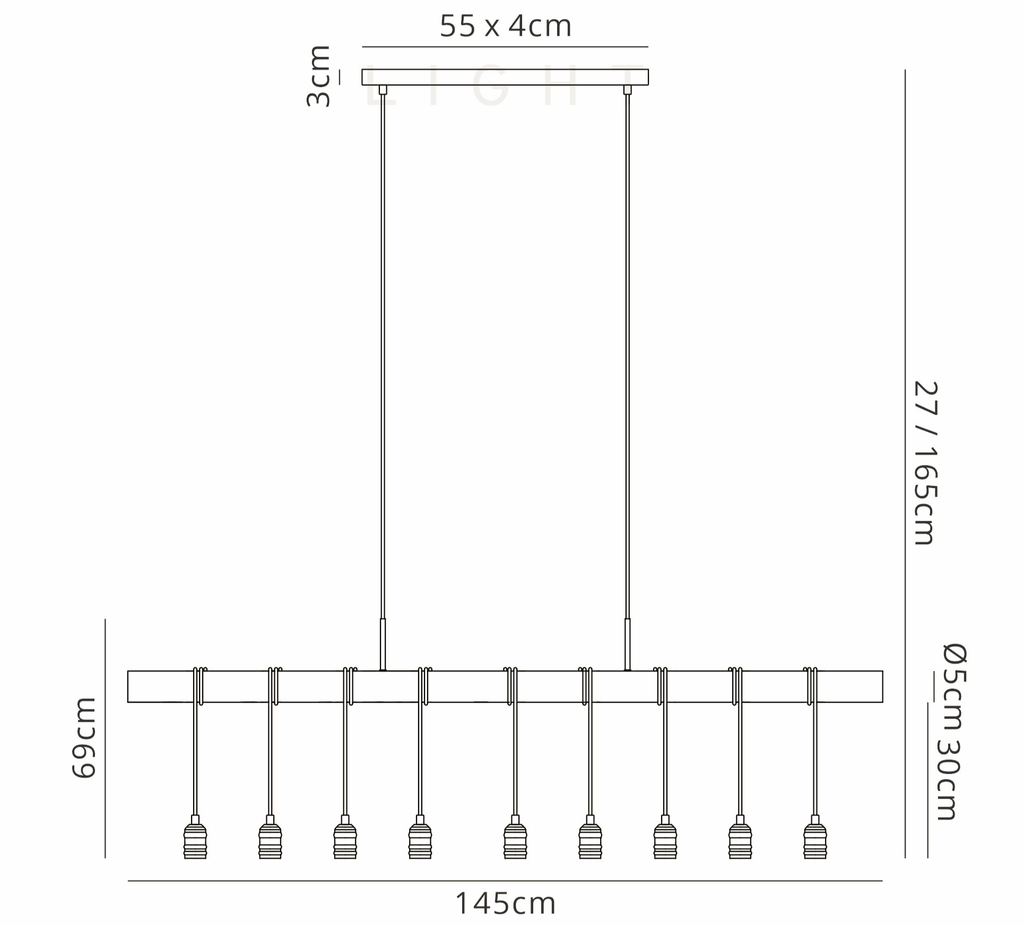 Luminosity Designs - Hamlet 9 Light Linear Ceiling Light - Luminosity Designs Ltd