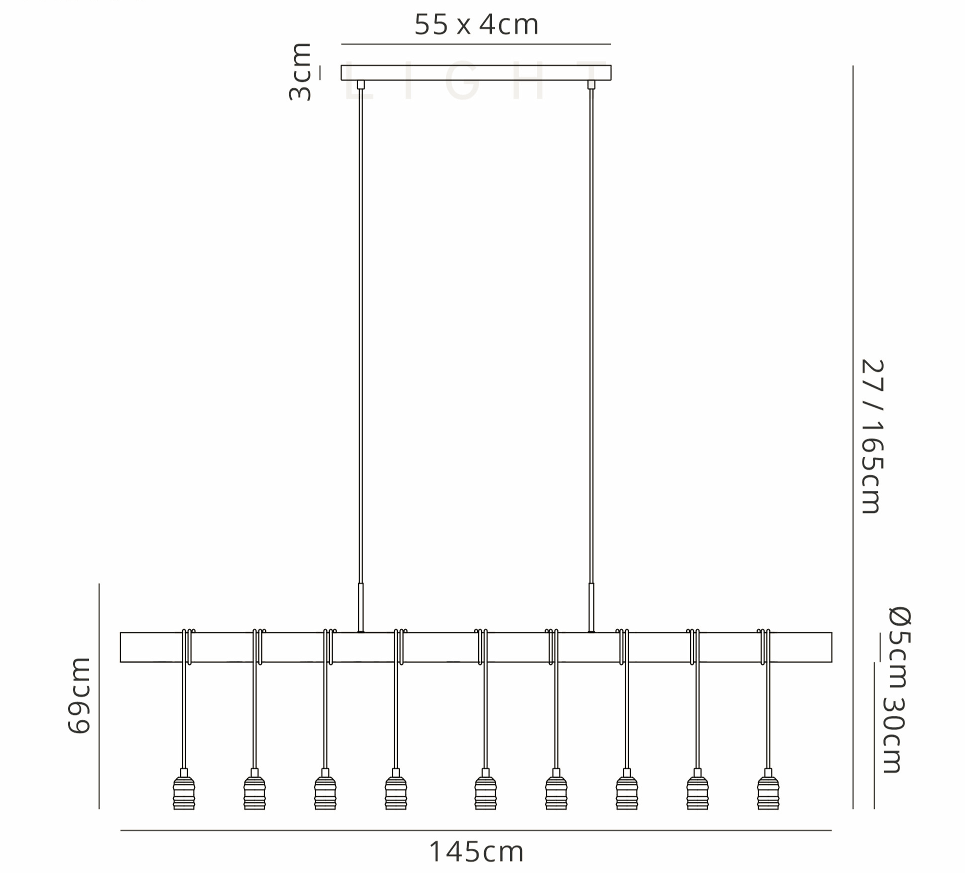 Luminosity Designs - Hamlet 9 Light Linear Ceiling Light - Luminosity Designs Ltd