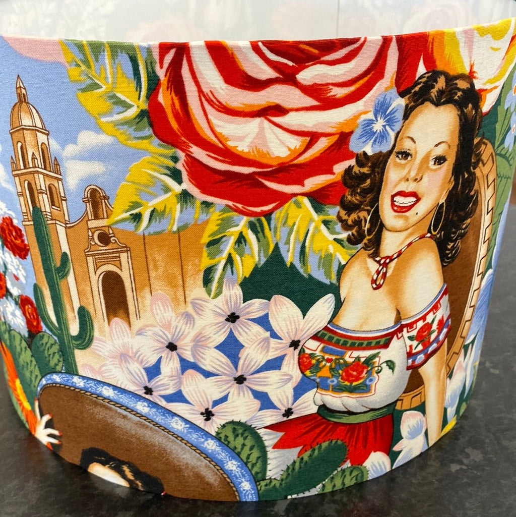 Luminosity Designs - Hand Crafted Drum Table Lampshade - Mexican Pin Up - Luminosity Designs Ltd