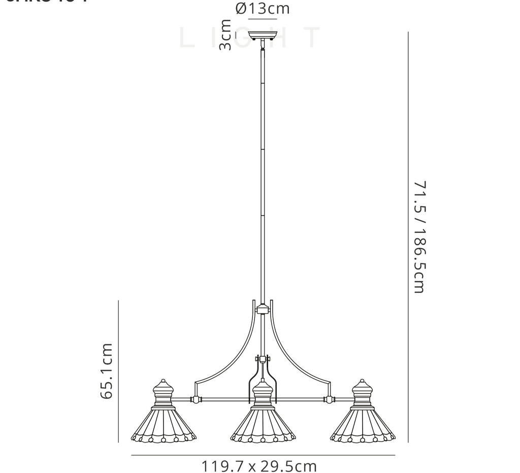 Luminosity Designs - Hanger Bar Pendant with Tiffany Chamber Shades - Luminosity Designs Ltd