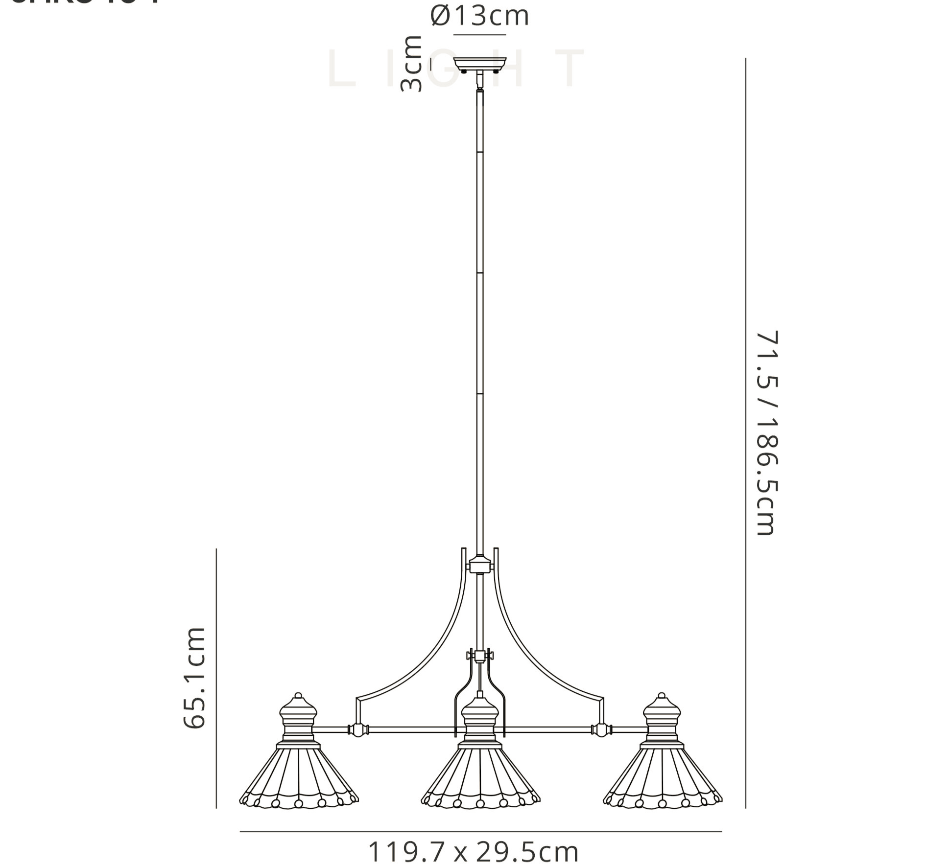 Luminosity Designs - Hanger Bar Pendant with Tiffany Chamber Shades - Luminosity Designs Ltd