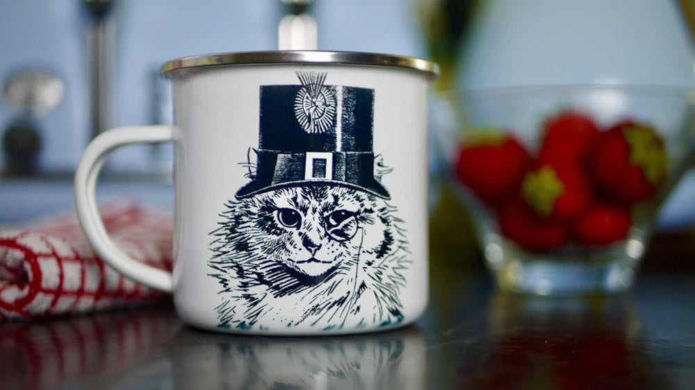 Steampunk Cat Vintage Style Enamel Mug