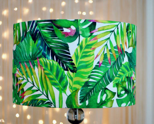 Hand Crafted Drum Table Lampshade - Tropical Leaves