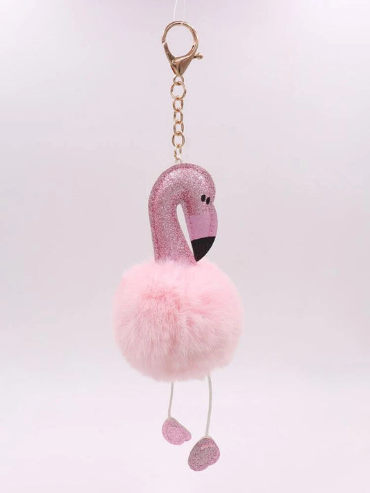 Cartoon Flamingo Pompom Bag Charm / Keyring