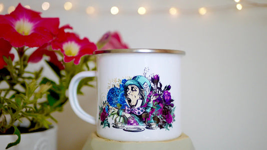 Mad Hatter Vintage Style Enamel Mug