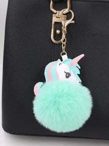 Cartoon Unicorn Pompom Bag Charm / Keyring