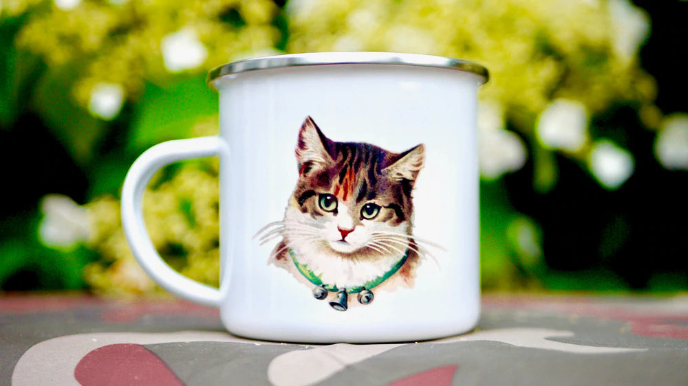Cute Kitty Vintage Style Enamel Mug