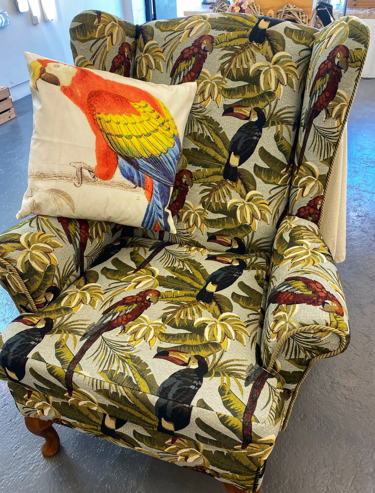 Tropical Birds Wing Back Armchair by Acantha Maude