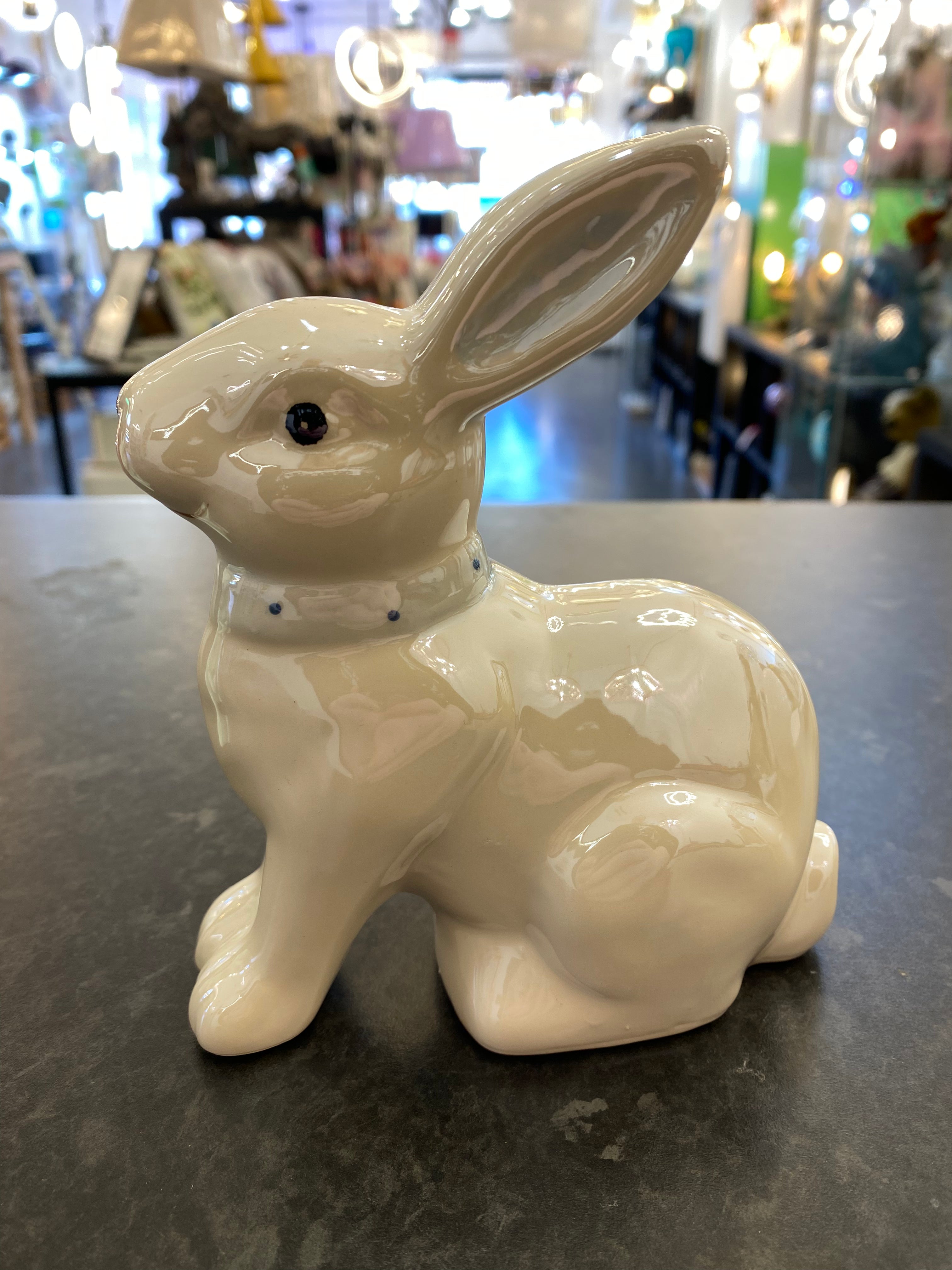 White Glazed Bunny Rabbit with Bow tie