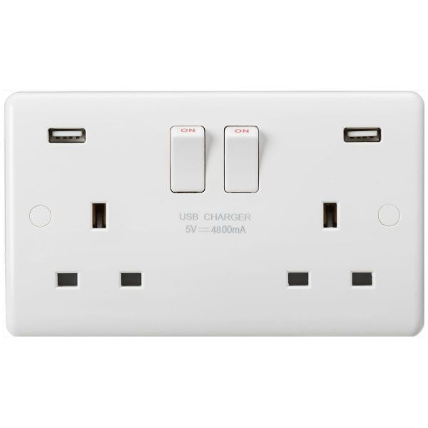 Curved Edge 13A 2G DP Switched Socket with Dual USB Charger (5V DC 4.8A shared)