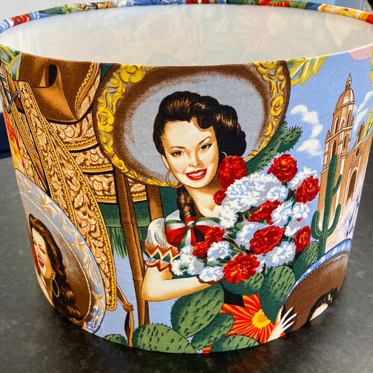 Hand Crafted Drum Table Lampshade - Mexican Pin Up