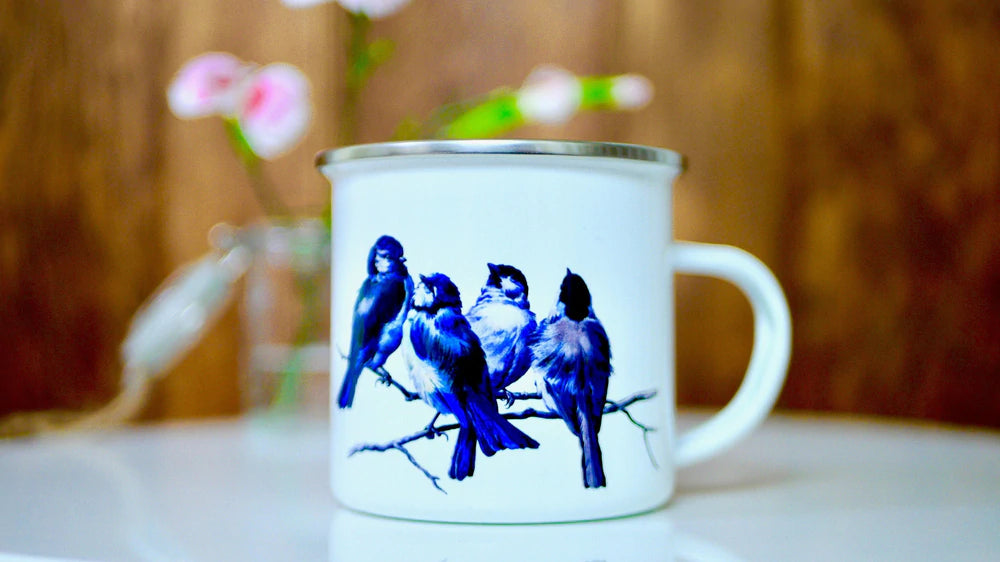 Bluebirds Vintage Style Enamel Mug
