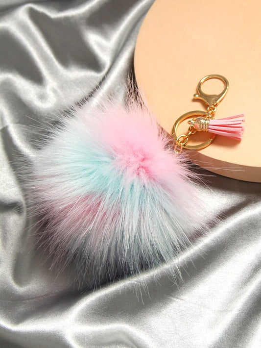 Pink Rainbow Pompom Bag Charm / Keyring
