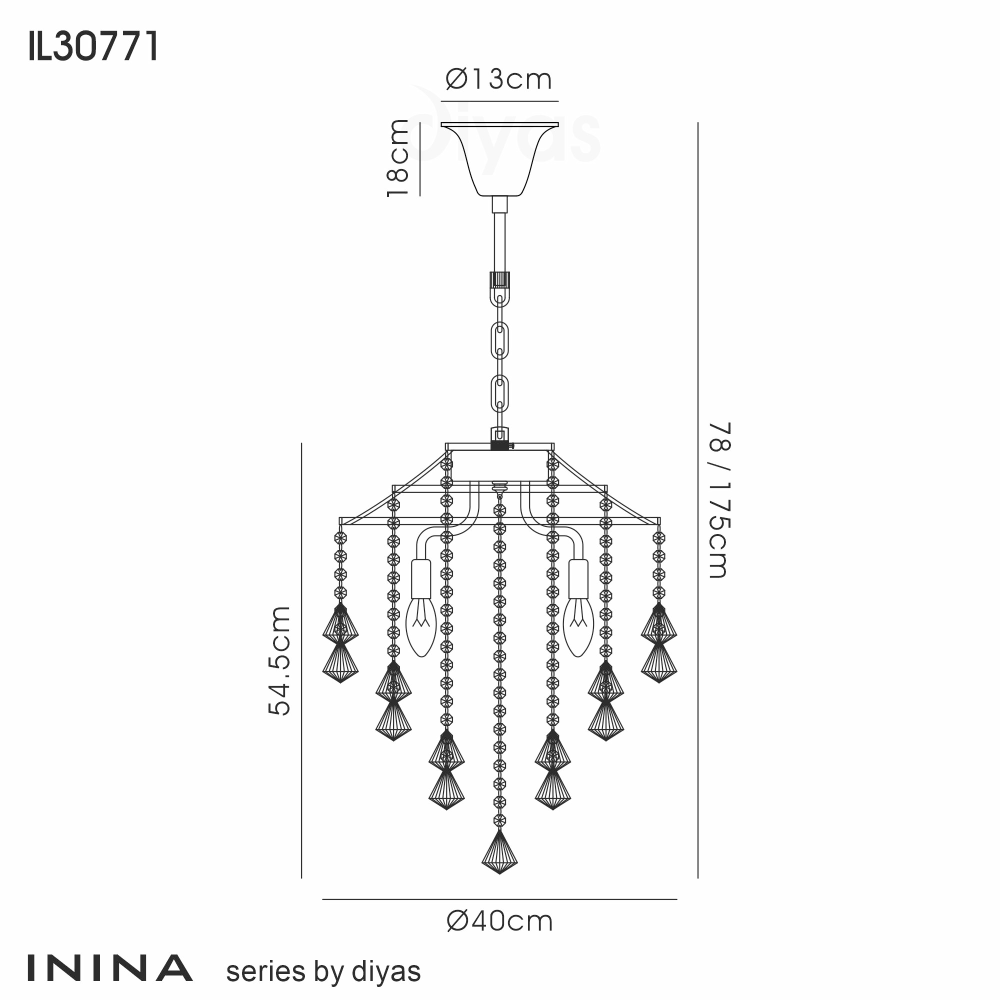 Diyas - Inina Pendant 4 Light E14 Polished Chrome/Crystal - Luminosity Designs Ltd