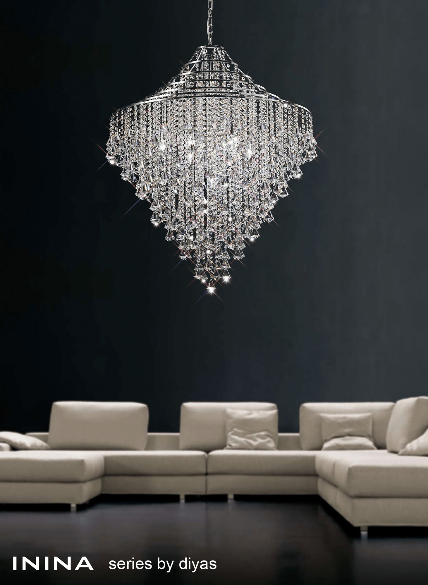 Diyas - Inina Pendant 9 Light E14 Polished Chrome/Crystal - Luminosity Designs Ltd