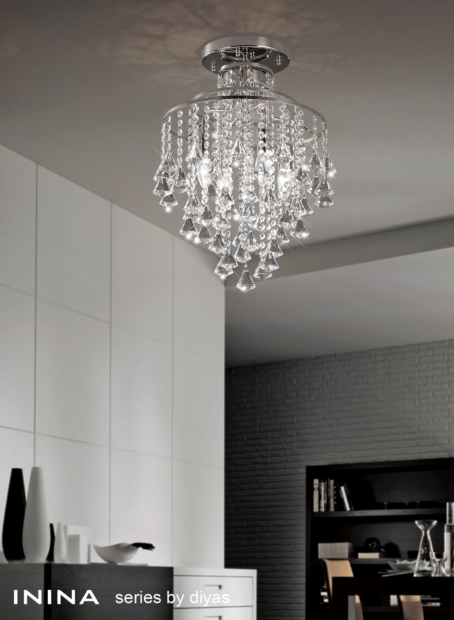 Diyas - Inina Semi - Flush Pendant 4 Light E14 Polished Chrome/Crystal - Luminosity Designs Ltd