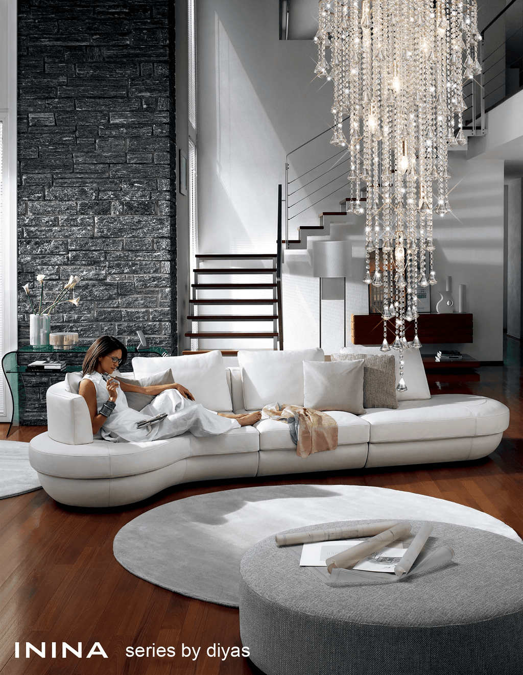 Diyas - Inina Tall Pendant 9 Light E14 Polished Chrome/Crystal - Luminosity Designs Ltd