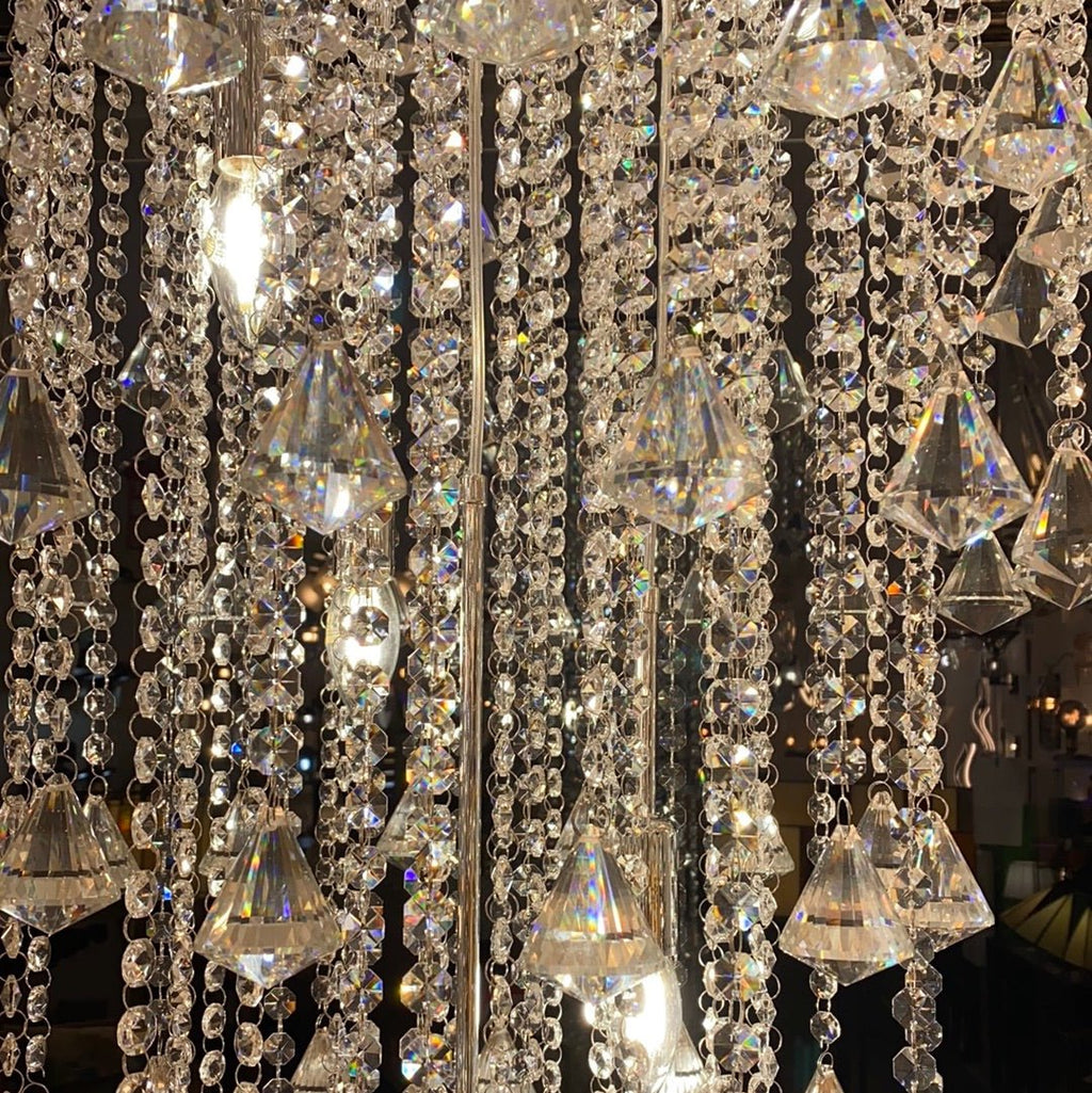 Diyas - Inina Tall Pendant 9 Light E14 Polished Chrome/Crystal - Luminosity Designs Ltd