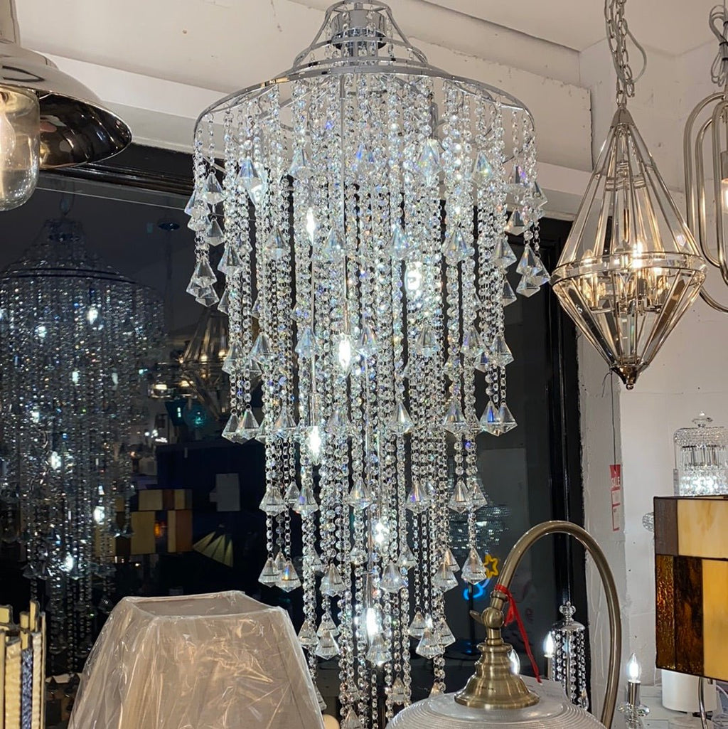 Diyas - Inina Tall Pendant 9 Light E14 Polished Chrome/Crystal - Luminosity Designs Ltd