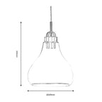 Medium Turua Single Pendant Light, Teardrop Glass Shape, Metal Canopy with Braided Flex, 1 x E27 - Luminosity Designs Ltd