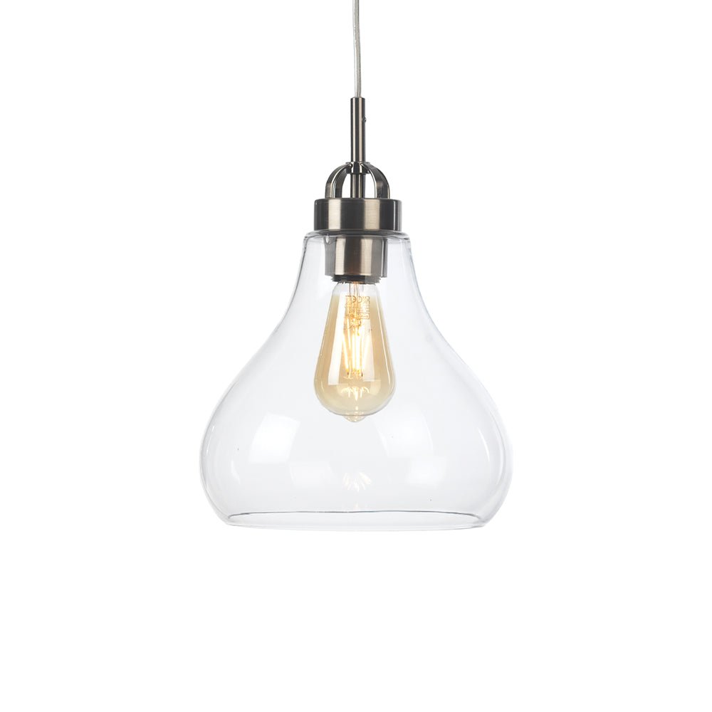 Medium Turua Single Pendant Light, Teardrop Glass Shape, Metal Canopy with Braided Flex, 1 x E27 - Luminosity Designs Ltd