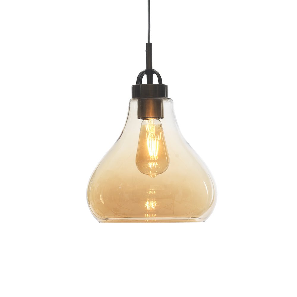 Medium Turua Single Pendant Light, Teardrop Glass Shape, Metal Canopy with Braided Flex, 1 x E27 - Luminosity Designs Ltd