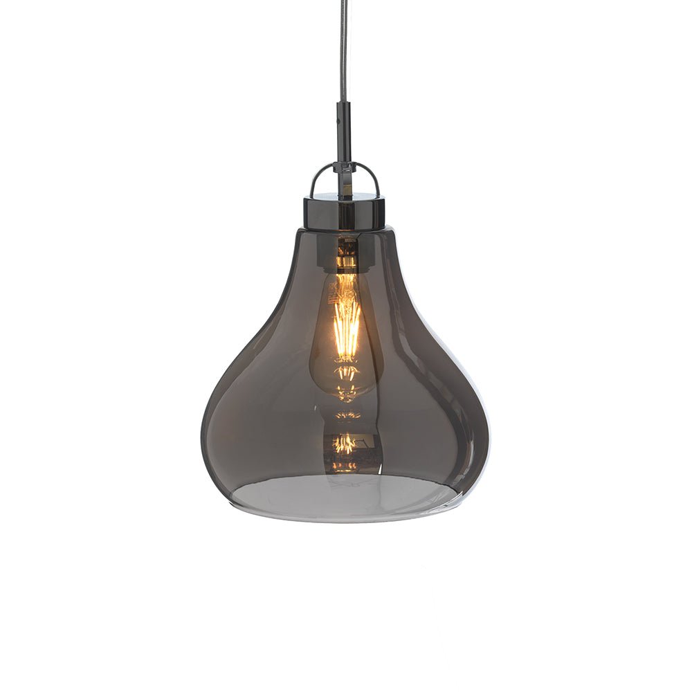 Medium Turua Single Pendant Light, Teardrop Glass Shape, Metal Canopy with Braided Flex, 1 x E27 - Luminosity Designs Ltd