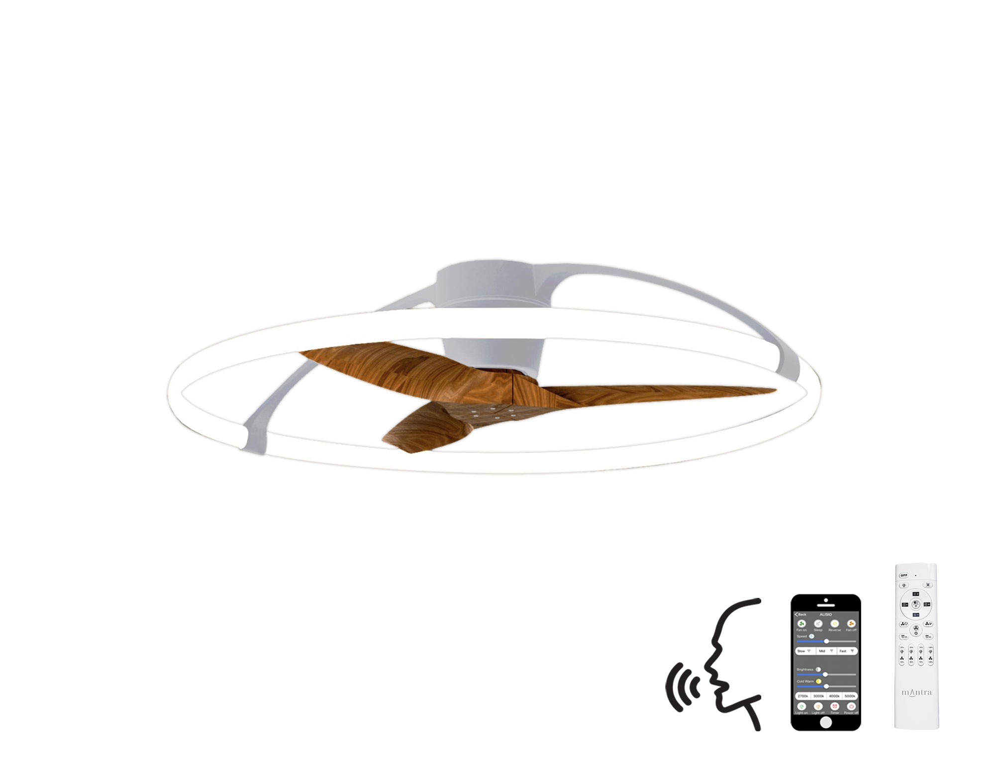 Mantra - Nepal LED Dimmable Ceiling Light With Built - In Fan - Remote Control, VOICE/APP Control, - Luminosity Designs Ltd