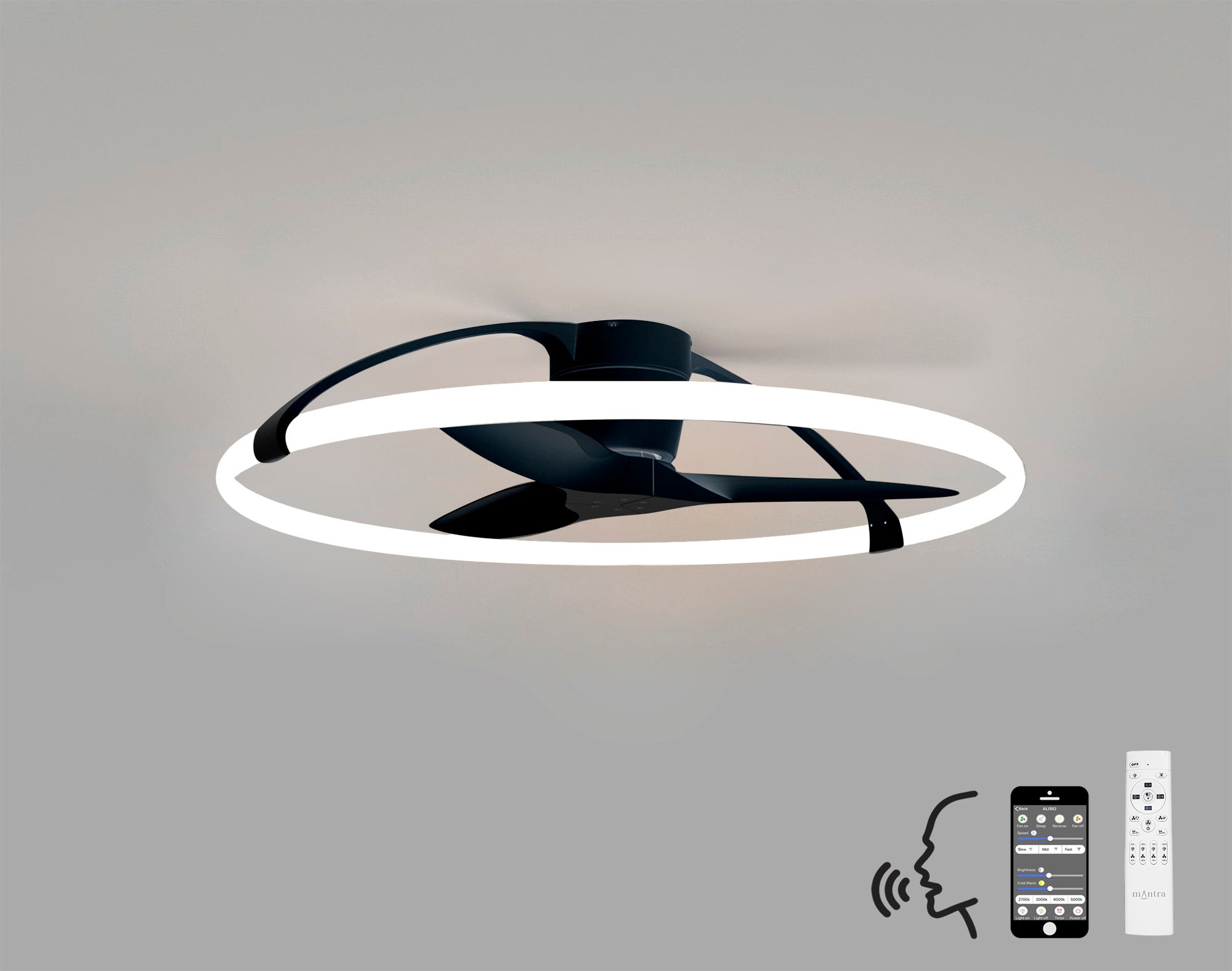 Mantra - Nepal LED Dimmable Ceiling Light With Built - In Fan - Remote Control, VOICE/APP Control, - Luminosity Designs Ltd