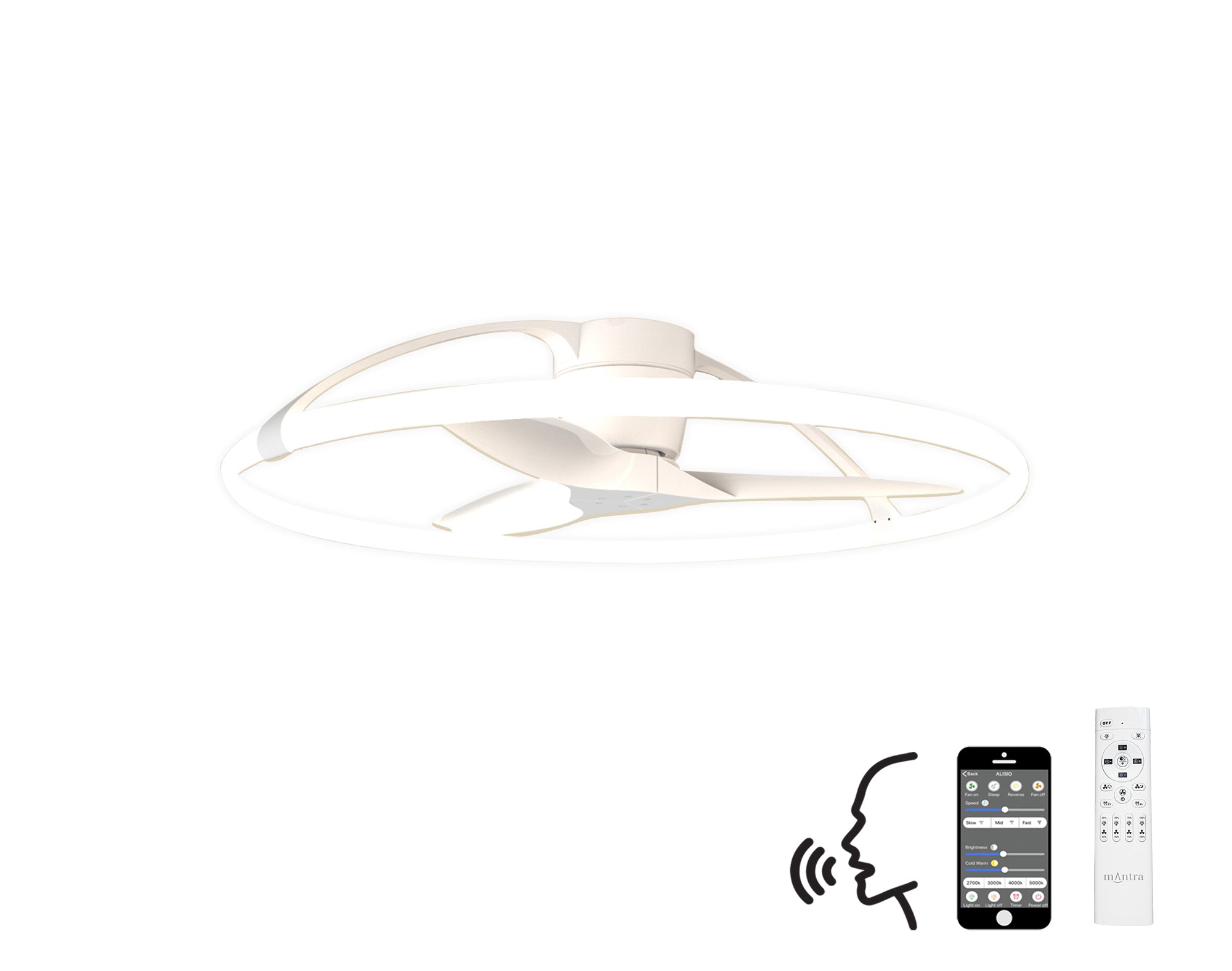 Mantra - Nepal LED Dimmable Ceiling Light With Built - In Fan - Remote Control, VOICE/APP Control, - Luminosity Designs Ltd