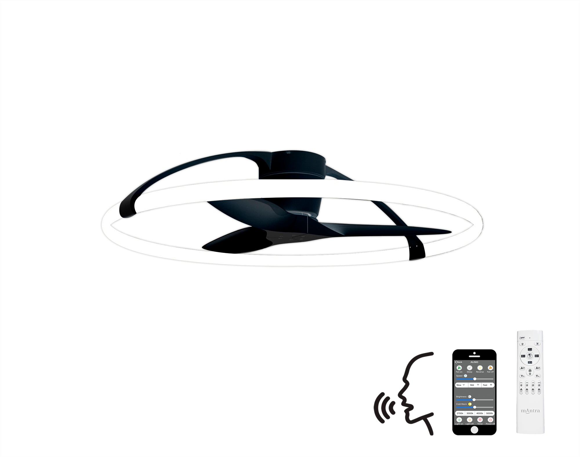 Mantra - Nepal LED Dimmable Ceiling Light With Built - In Fan - Remote Control, VOICE/APP Control, - Luminosity Designs Ltd