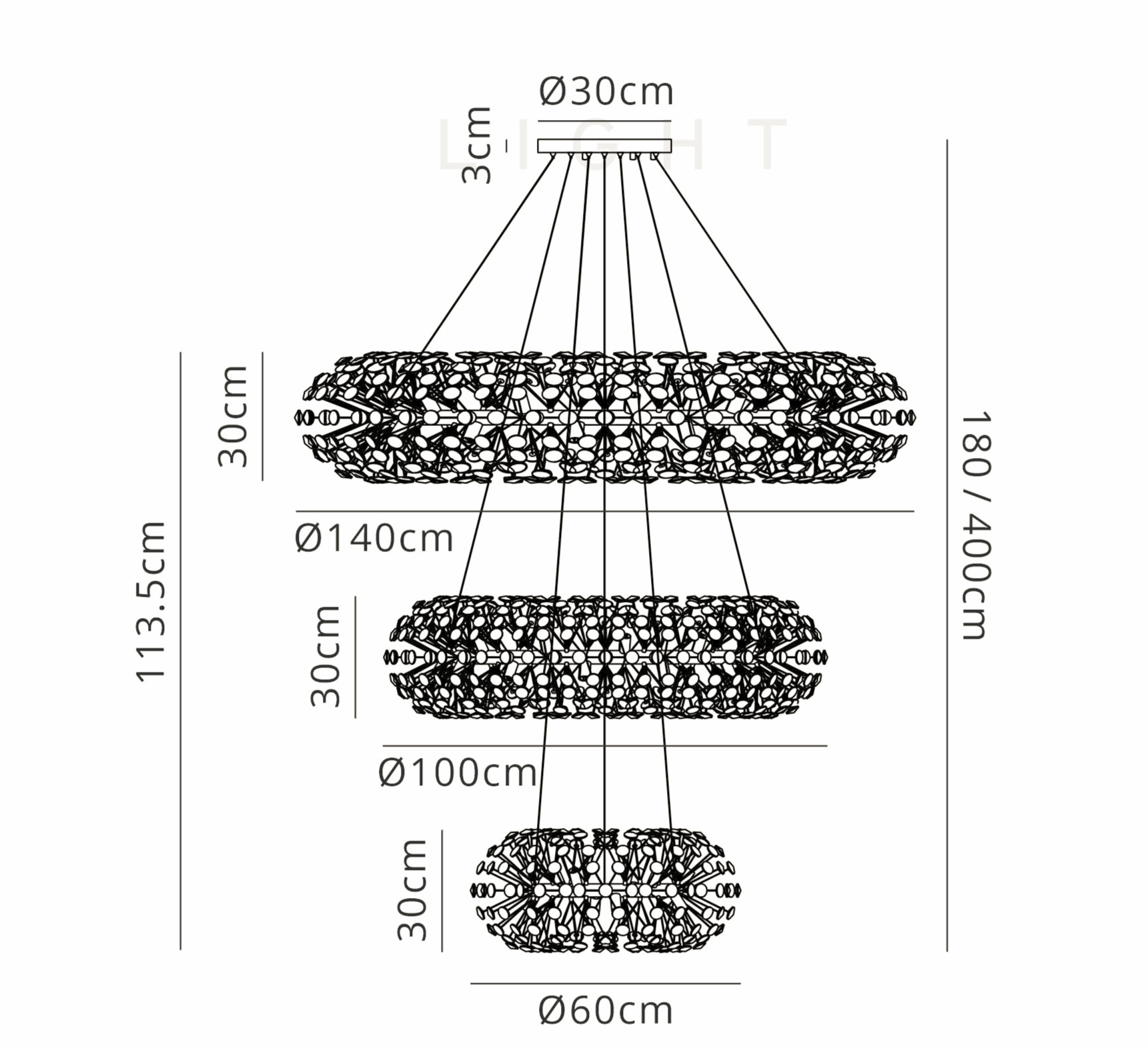Luminosity Designs - Opulence Crystal 3 Tier Chandelier - Luminosity Designs Ltd