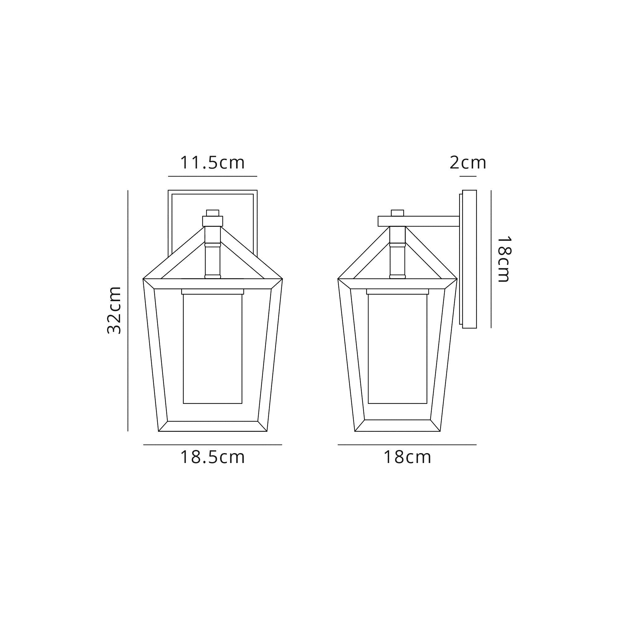 Luminosity Designs - Parthanon Angular Outdoor Wall Lamp, 1 x E27, IP54, Anthracite/Clear Rain Drop Effect Glass - Luminosity Designs Ltd