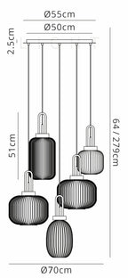 Luminosity Designs - Pendulum Ribbed Glass Shade 5 Light Multi Pendant - Luminosity Designs Ltd
