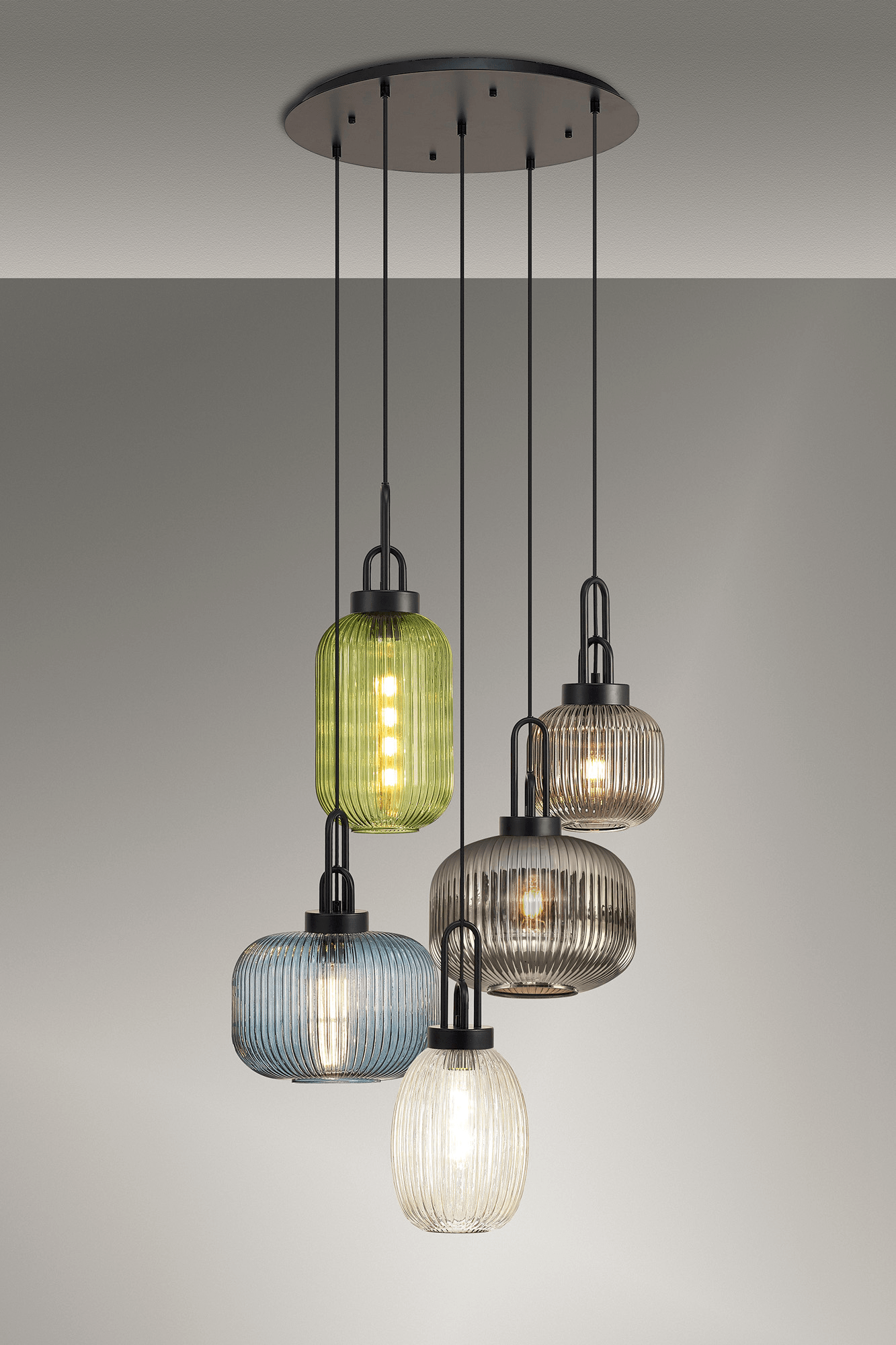 Luminosity Designs - Pendulum Ribbed Glass Shade 5 Light Multi Pendant - Luminosity Designs Ltd