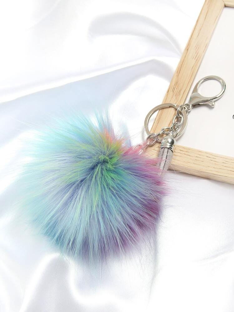 Luminosity Designs - Purple Rainbow Pompom Bag Charm / Keyring - Luminosity Designs Ltd